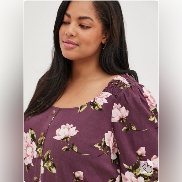 Torrid top Rayon Slub Button-Front Puff Sleeve top blouse size 3X floral - Picture 3 of 11